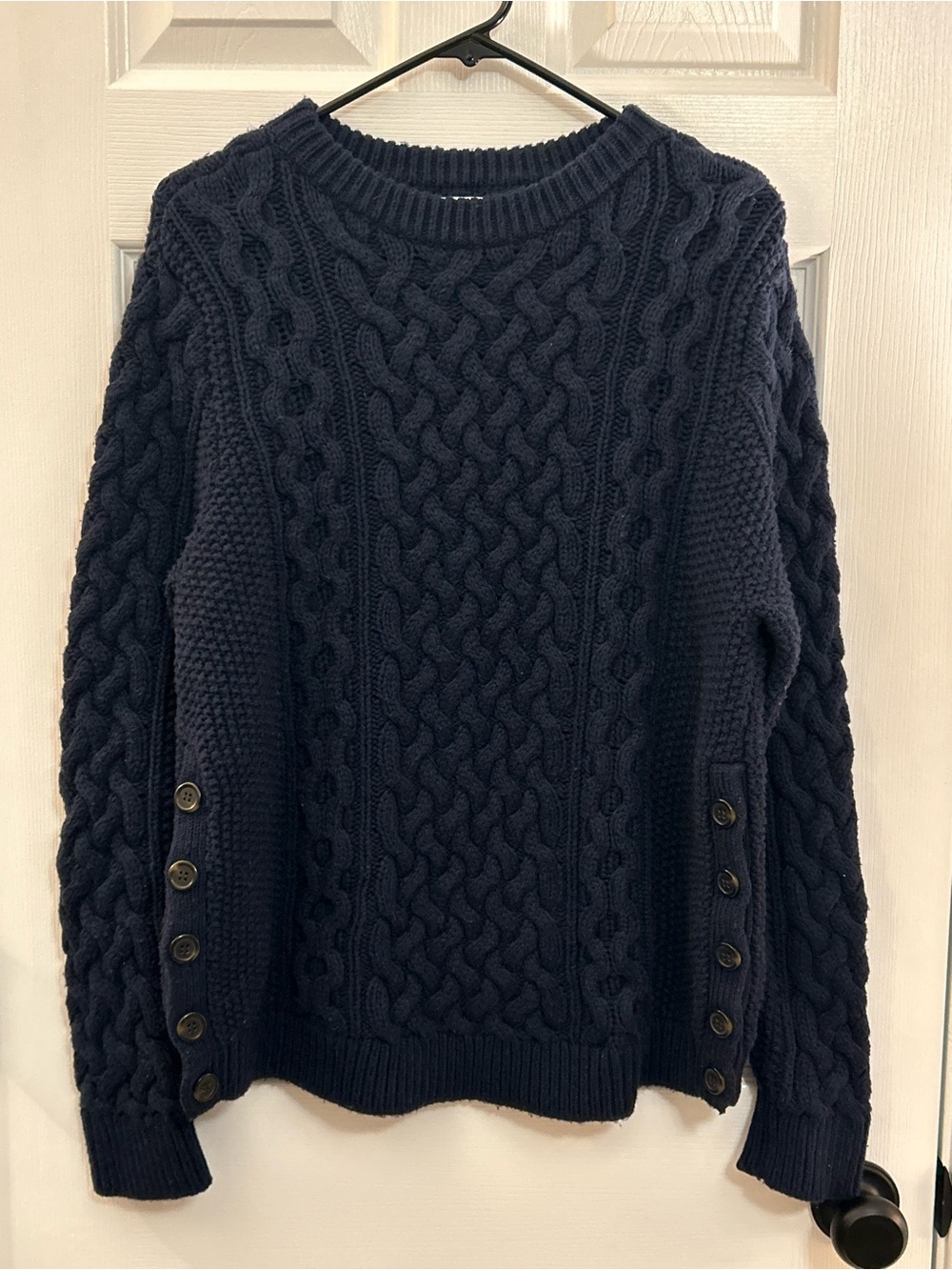 1901 Navy Cable Knit Sweater Side Button Detail XXL